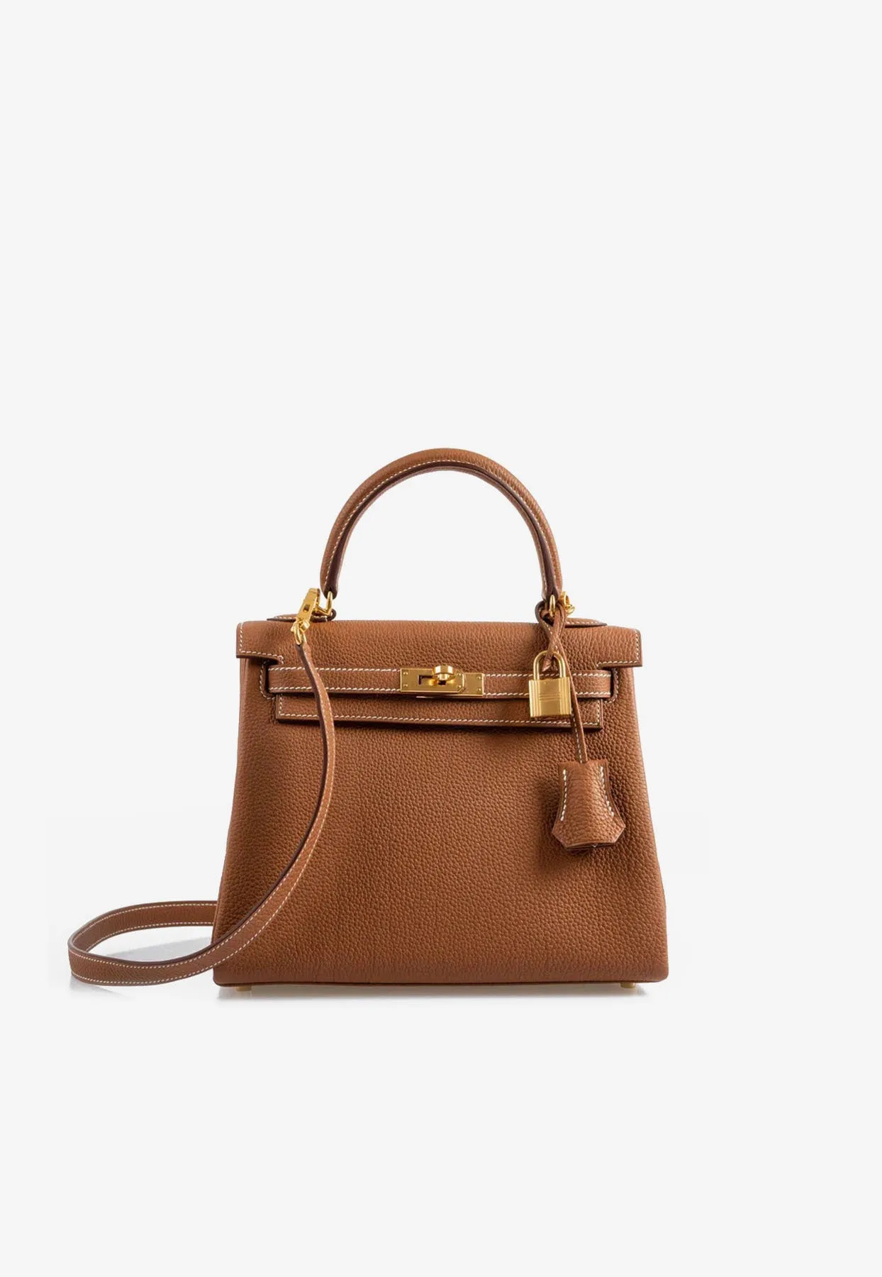 Kelly 25 in Gold Togo with Gold Hardware