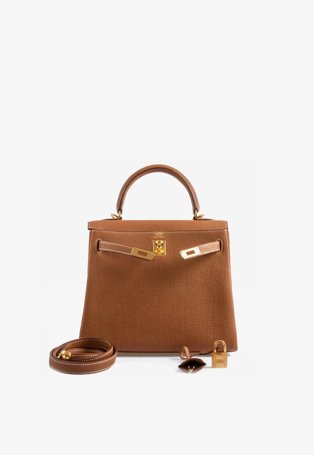 Kelly 25 in Gold Togo with Gold Hardware
