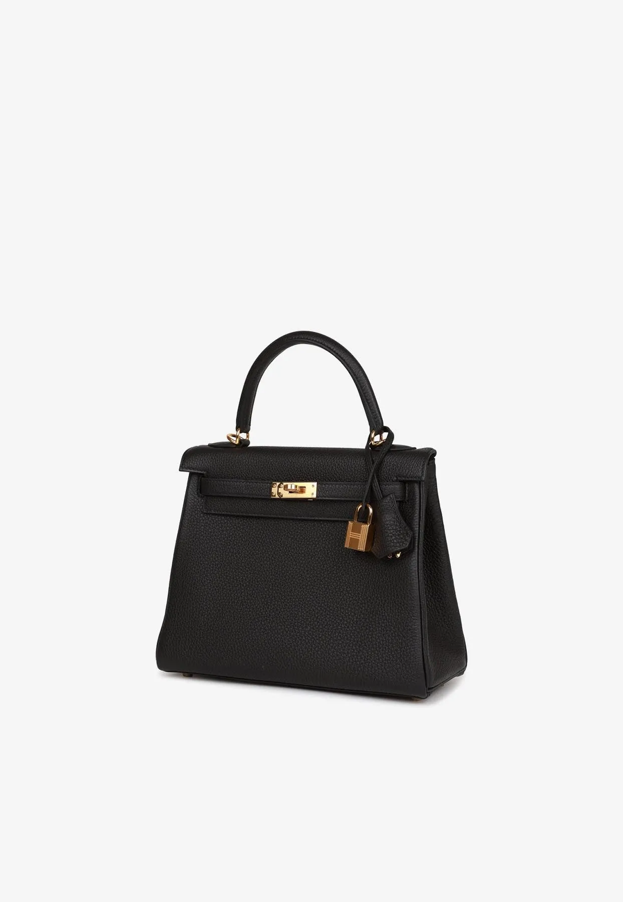 Kelly 25 Top Handle Bag in Black Togo Leather with Gold Hardware