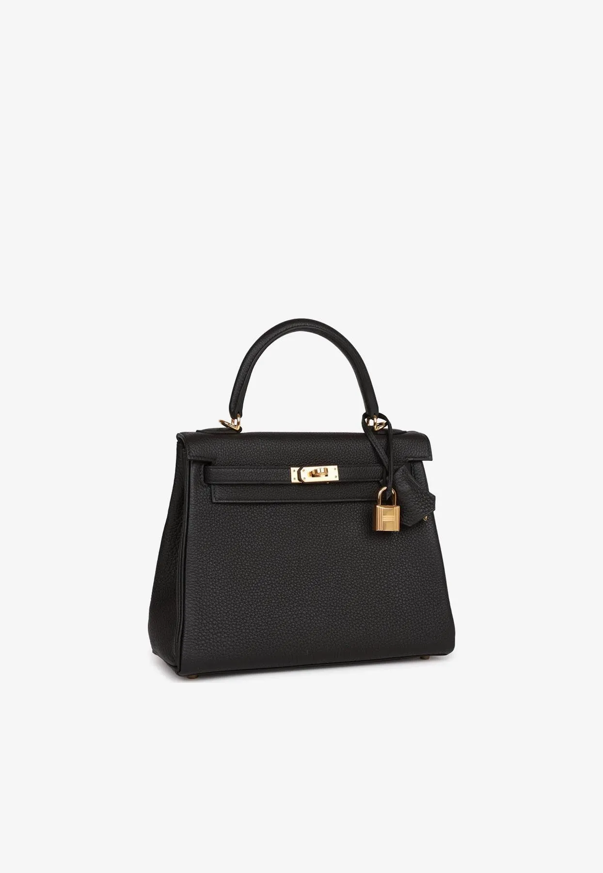 Kelly 25 Top Handle Bag in Black Togo Leather with Gold Hardware