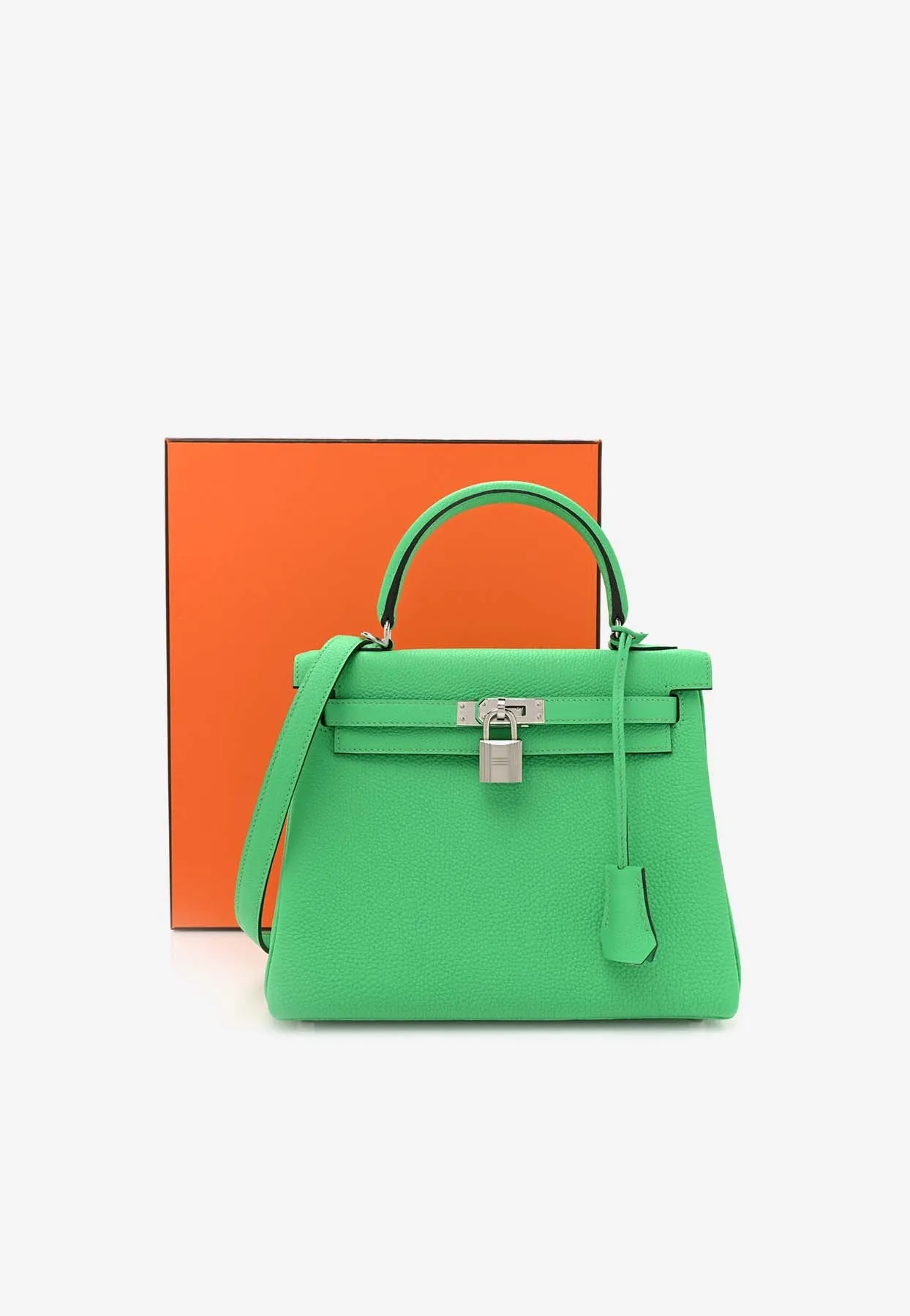 Kelly Retourne 25 in Vert Comics Togo Leather with Palladium Hardware