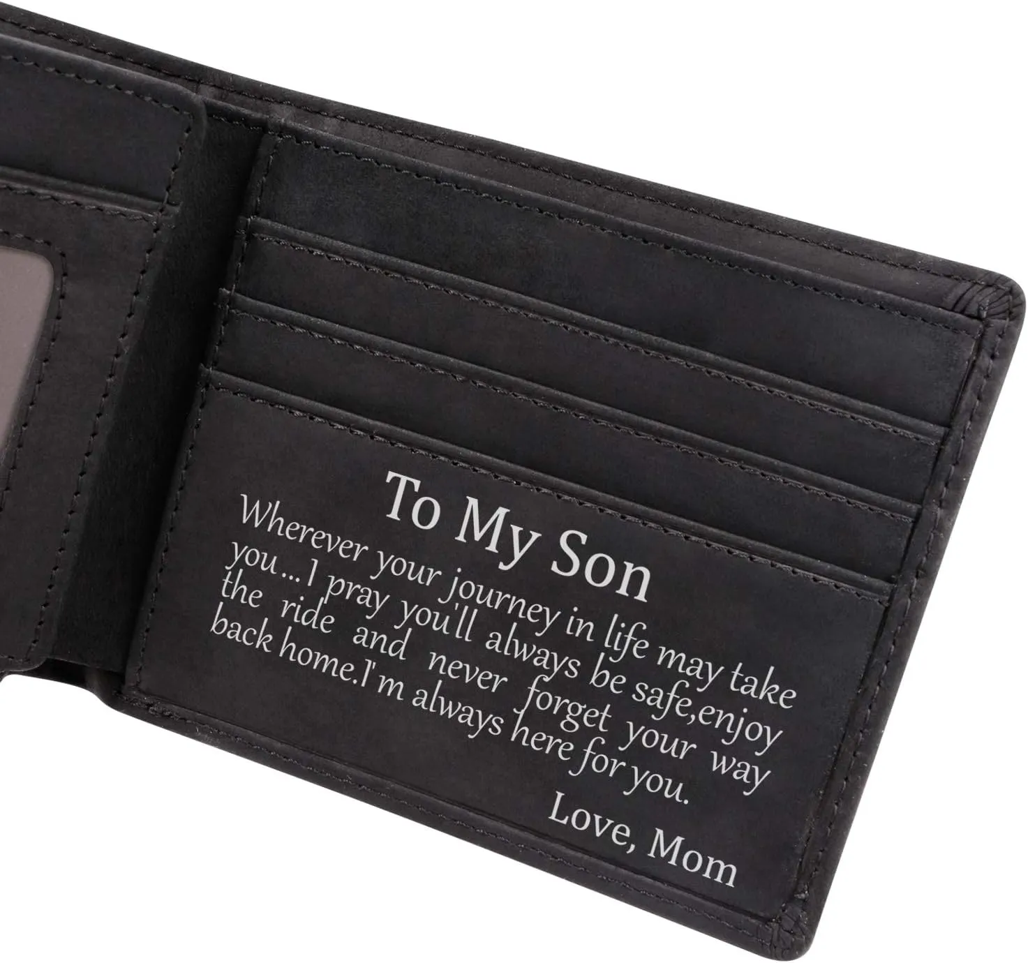 Kenon Personalized Leather Wallet For Son From Mom, Engraved RFID Blocking Bifold Stylish Wallet For Son Birthday Valentines Father's Day Christmas Gifts