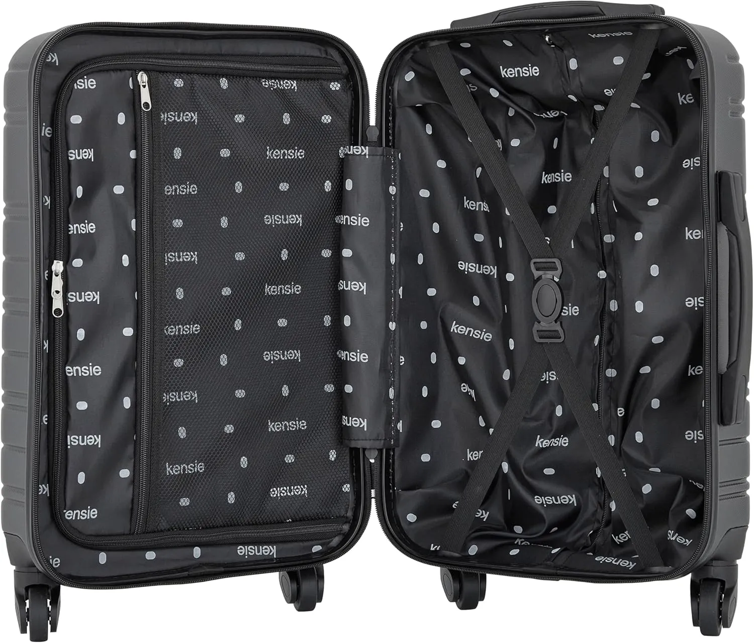 kensie 22" Peonies Hardside Carry-On Luggage with ID Tag, Black, Medium