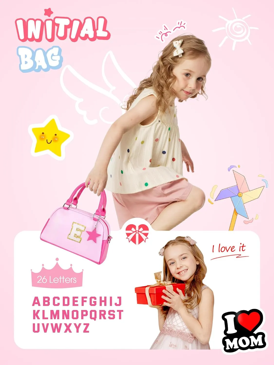 Kids Purse Handle Bag Crossbody bags, Makeup bag Girls Gifts, Gifts for 4-8-10-12 Girl Toddler, monogram Pouch Bag for makeup kits, Handbag-peach pink-Q
