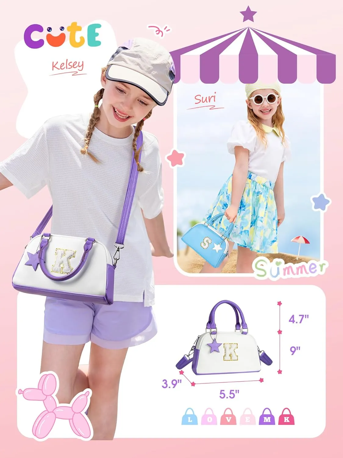 Kids Purse Handle Bag Crossbody bags, Makeup bag Girls Gifts, Gifts for 4-8-10-12 Girl Toddler, monogram Pouch Bag for makeup kits, Handbag-peach pink-Q