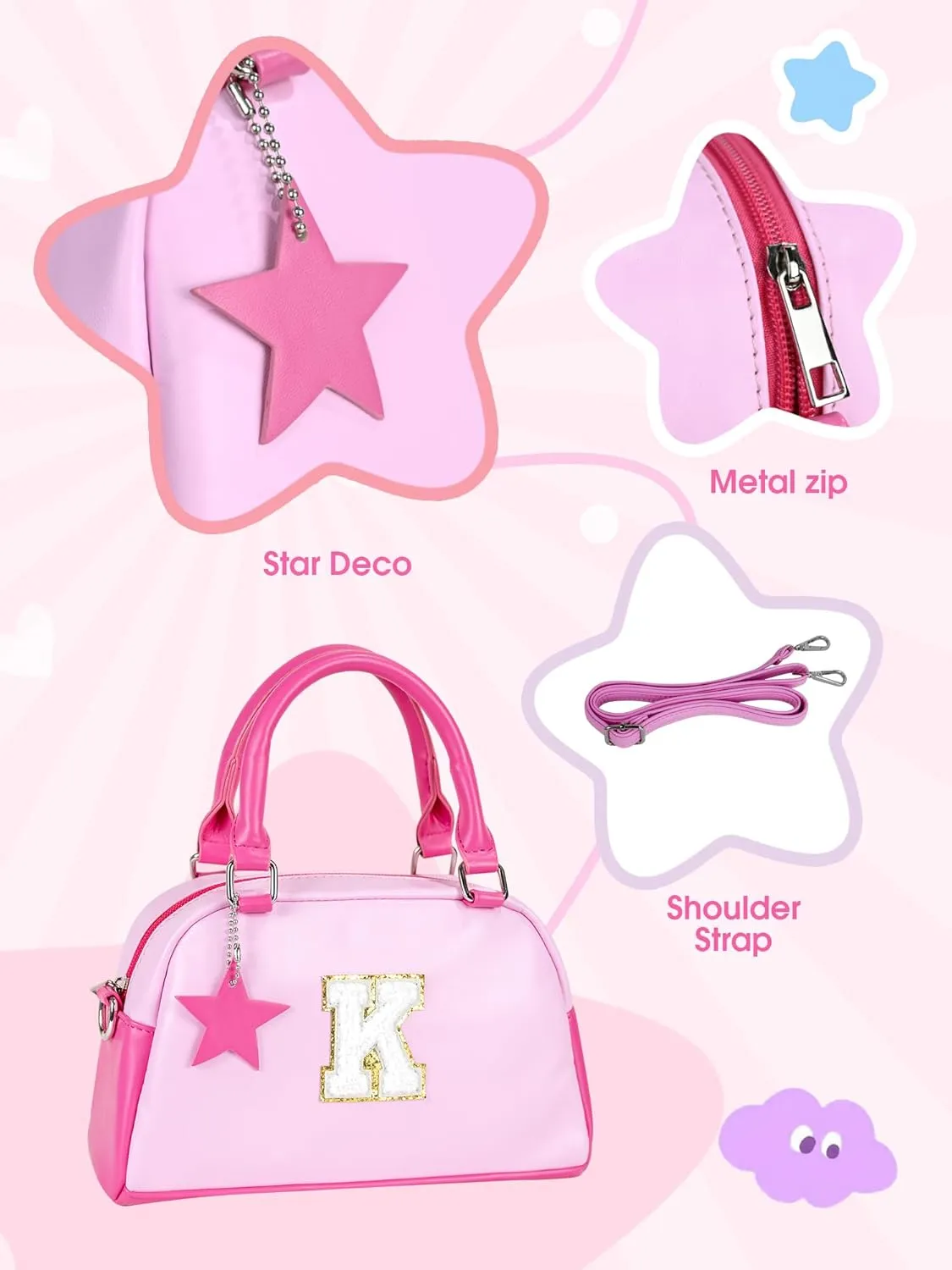 Kids Purse Handle Bag Crossbody bags, Makeup bag Girls Gifts, Gifts for 4-8-10-12 Girl Toddler, monogram Pouch Bag for makeup kits, Handbag-peach pink-Q
