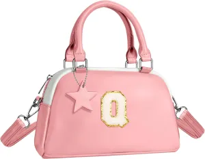 Kids Purse Handle Bag Crossbody bags, Makeup bag Girls Gifts, Gifts for 4-8-10-12 Girl Toddler, monogram Pouch Bag for makeup kits, Handbag-peach pink-Q
