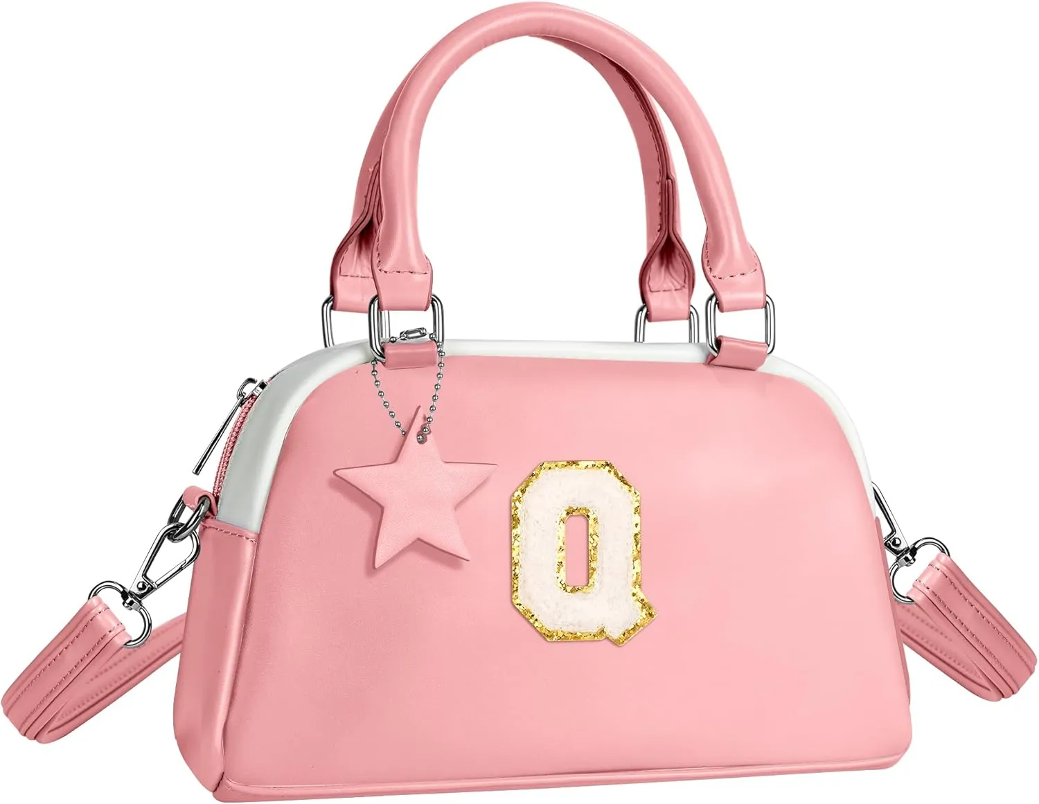 Kids Purse Handle Bag Crossbody bags, Makeup bag Girls Gifts, Gifts for 4-8-10-12 Girl Toddler, monogram Pouch Bag for makeup kits, Handbag-peach pink-Q