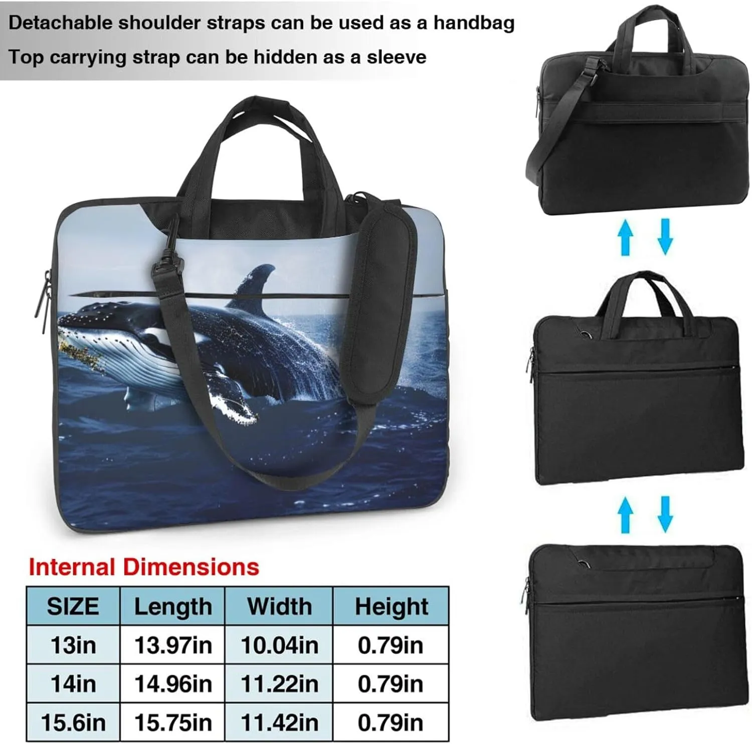 Killer Whale Printed Laptop Tote Bag Travel Business Computer Bag Work Bag for Men Women