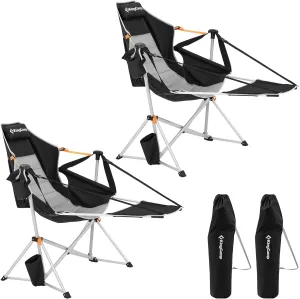 KingCamp Hammock Chair with Footrest, Swinging Portable Folding Camping Chairs for Adults MAX 400lbs Heavy Duty Foldable Oversized Rocker with Cup Holder Pillow for Outdoor Beach Patio Sport Lawn