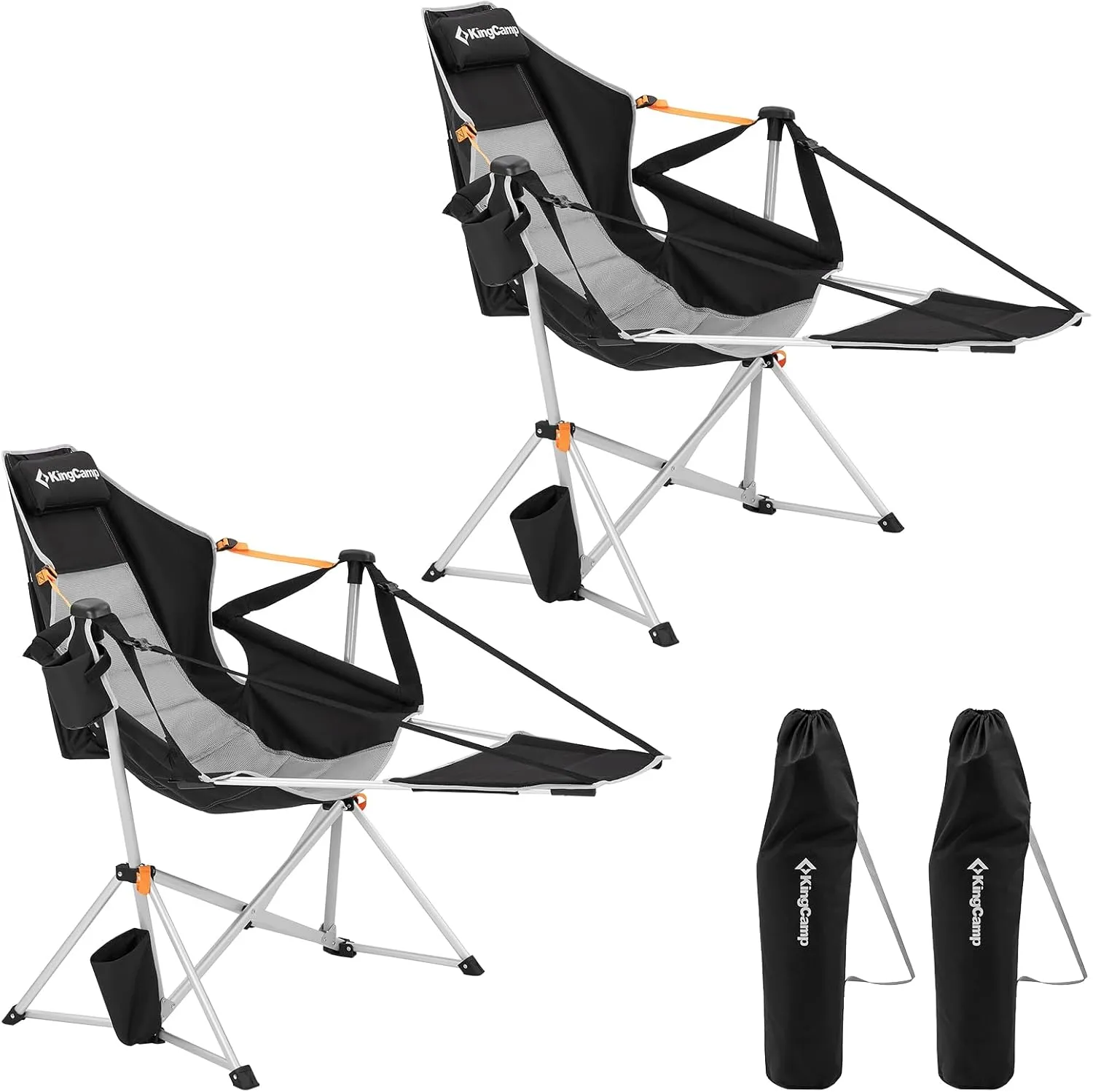 KingCamp Hammock Chair with Footrest, Swinging Portable Folding Camping Chairs for Adults MAX 400lbs Heavy Duty Foldable Oversized Rocker with Cup Holder Pillow for Outdoor Beach Patio Sport Lawn