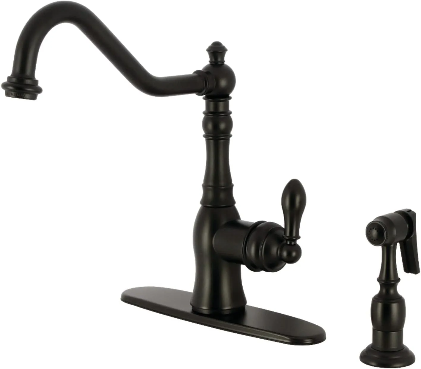 Kingston Brass GSY7700ACLBS American Classic Single-Handle Kitchen Faucet with Brass Sprayer, Matte Black