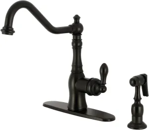 Kingston Brass GSY7700ACLBS American Classic Single-Handle Kitchen Faucet with Brass Sprayer, Matte Black