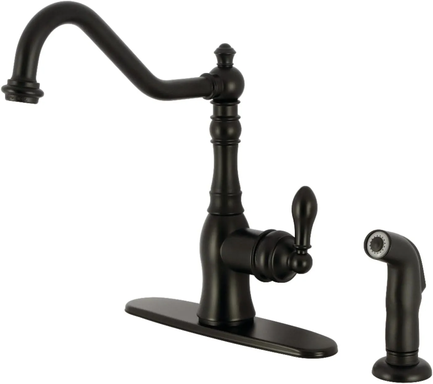 Kingston Brass GSY7700ACLSP American Classic Single-Handle Kitchen Faucet with Sprayer and Deck Plate, Matte Black
