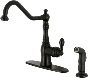 Kingston Brass GSY7700ACLSP American Classic Single-Handle Kitchen Faucet with Sprayer and Deck Plate, Matte Black