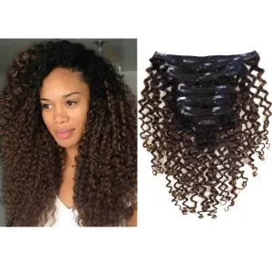 Kinky Curly Hair Extension Clip in Human Hair Extensions 10-22 inch 7Pcs/120G Ombre Natural Black Hair Extensions Colored Two Tone Dark Brown 3B 3C For Black Women (16 inch, Ombre #1B/4 Curly)