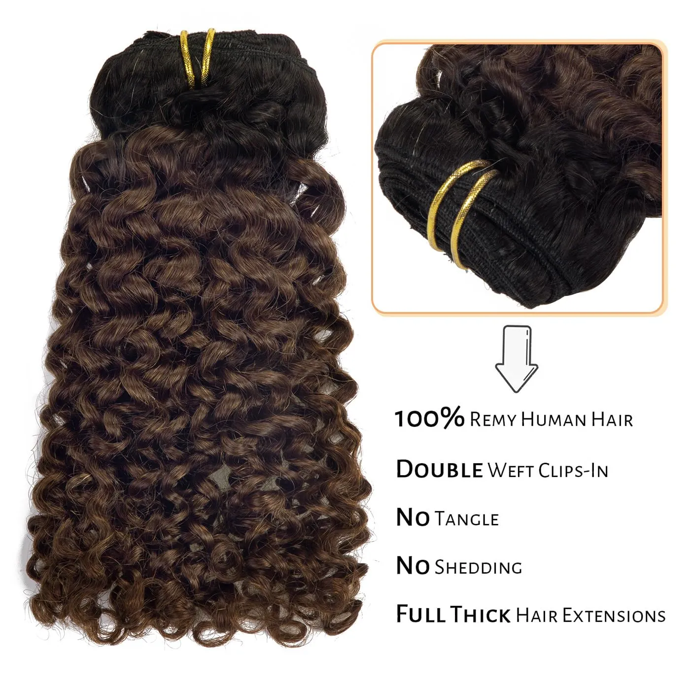 Kinky Curly Hair Extension Clip in Human Hair Extensions 10-22 inch 7Pcs/120G Ombre Natural Black Hair Extensions Colored Two Tone Dark Brown 3B 3C For Black Women (16 inch, Ombre #1B/4 Curly)