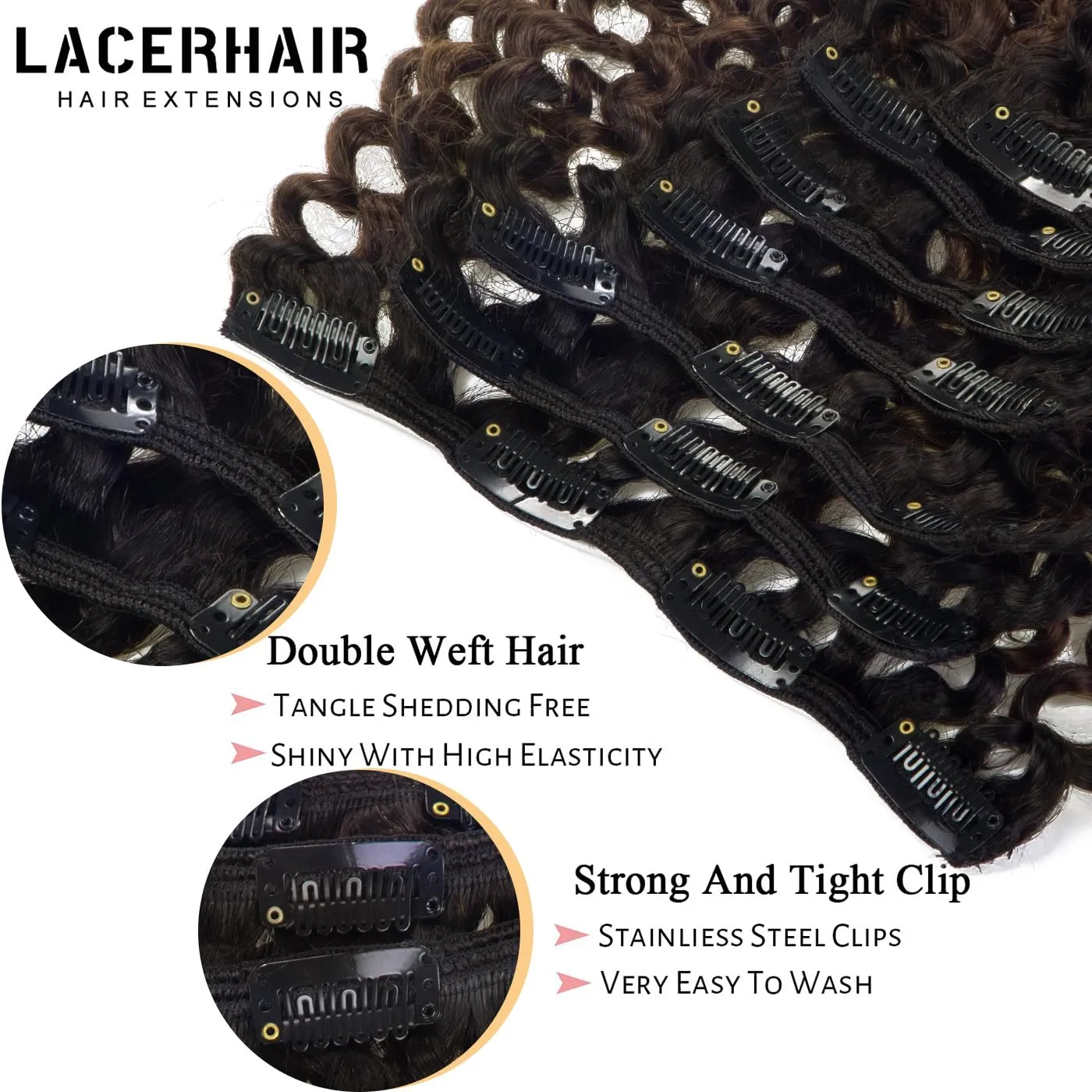 Kinky Curly Hair Extension Clip in Human Hair Extensions 10-22 inch 7Pcs/120G Ombre Natural Black Hair Extensions Colored Two Tone Dark Brown 3B 3C For Black Women (16 inch, Ombre #1B/4 Curly)
