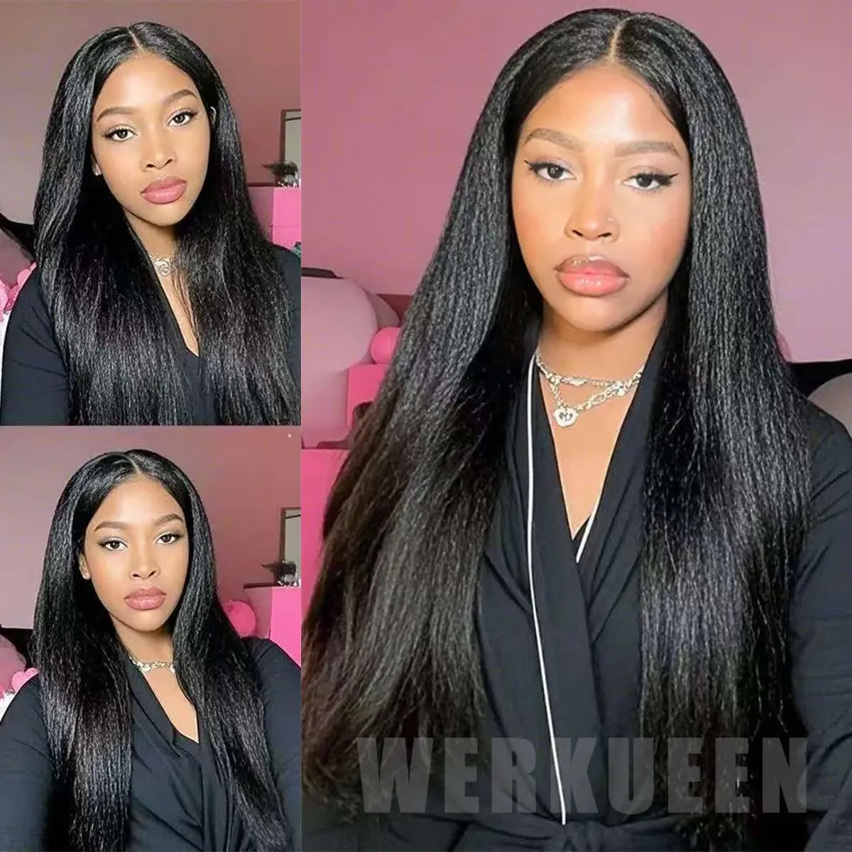 Kinky Straight Clip ins 16 Inch 8Pcs 110g Kinky Straight Clip in Hair Extensions Real Human Hair Brazilian Remy Human Hair Extensions for Women Per Set with 20 Clips Double Weft Natural Black