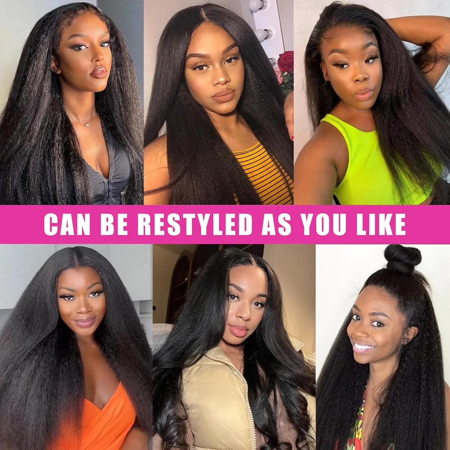 Kinky Straight Clip ins 16 Inch 8Pcs 110g Kinky Straight Clip in Hair Extensions Real Human Hair Brazilian Remy Human Hair Extensions for Women Per Set with 20 Clips Double Weft Natural Black