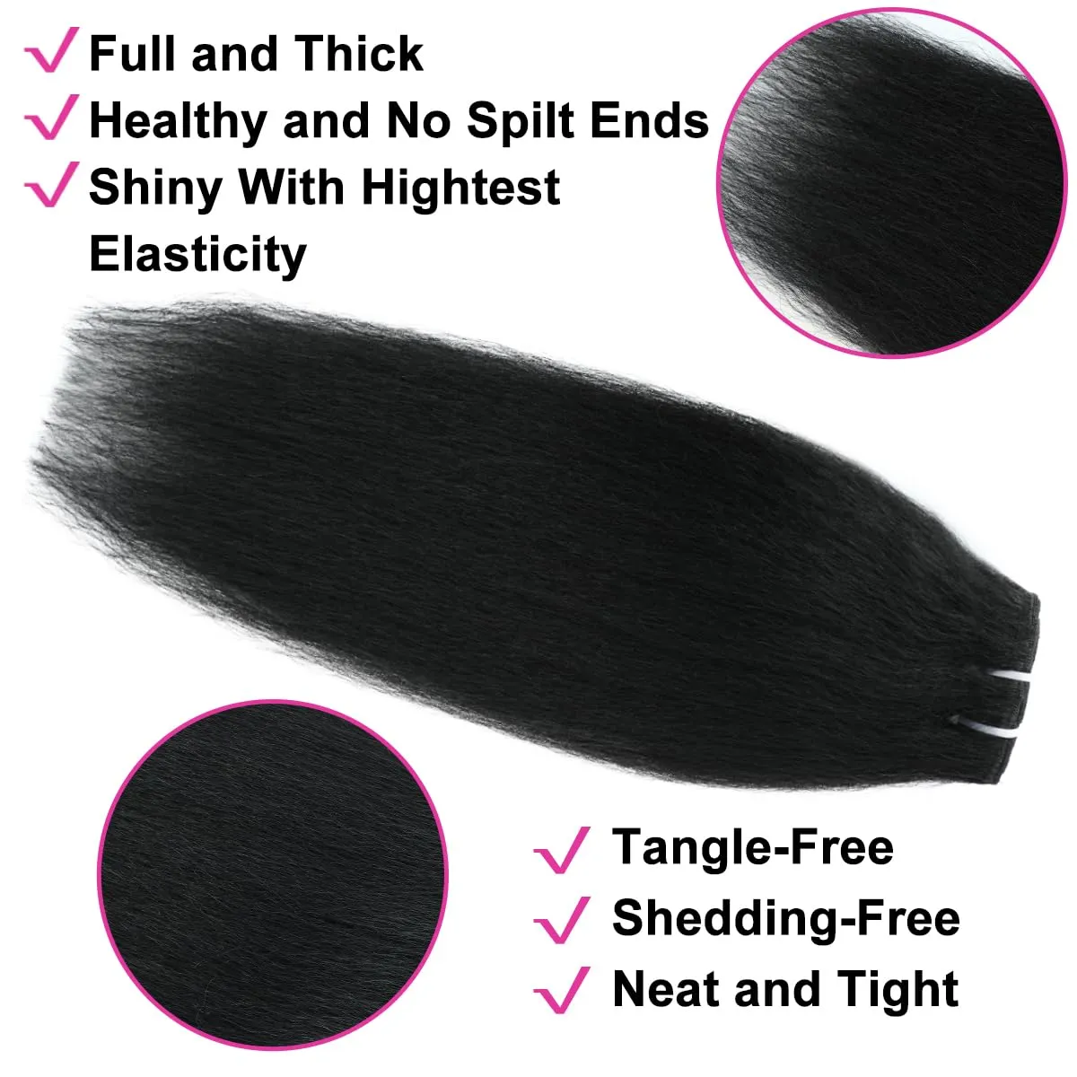 Kinky Straight Clip ins 16 Inch 8Pcs 110g Kinky Straight Clip in Hair Extensions Real Human Hair Brazilian Remy Human Hair Extensions for Women Per Set with 20 Clips Double Weft Natural Black