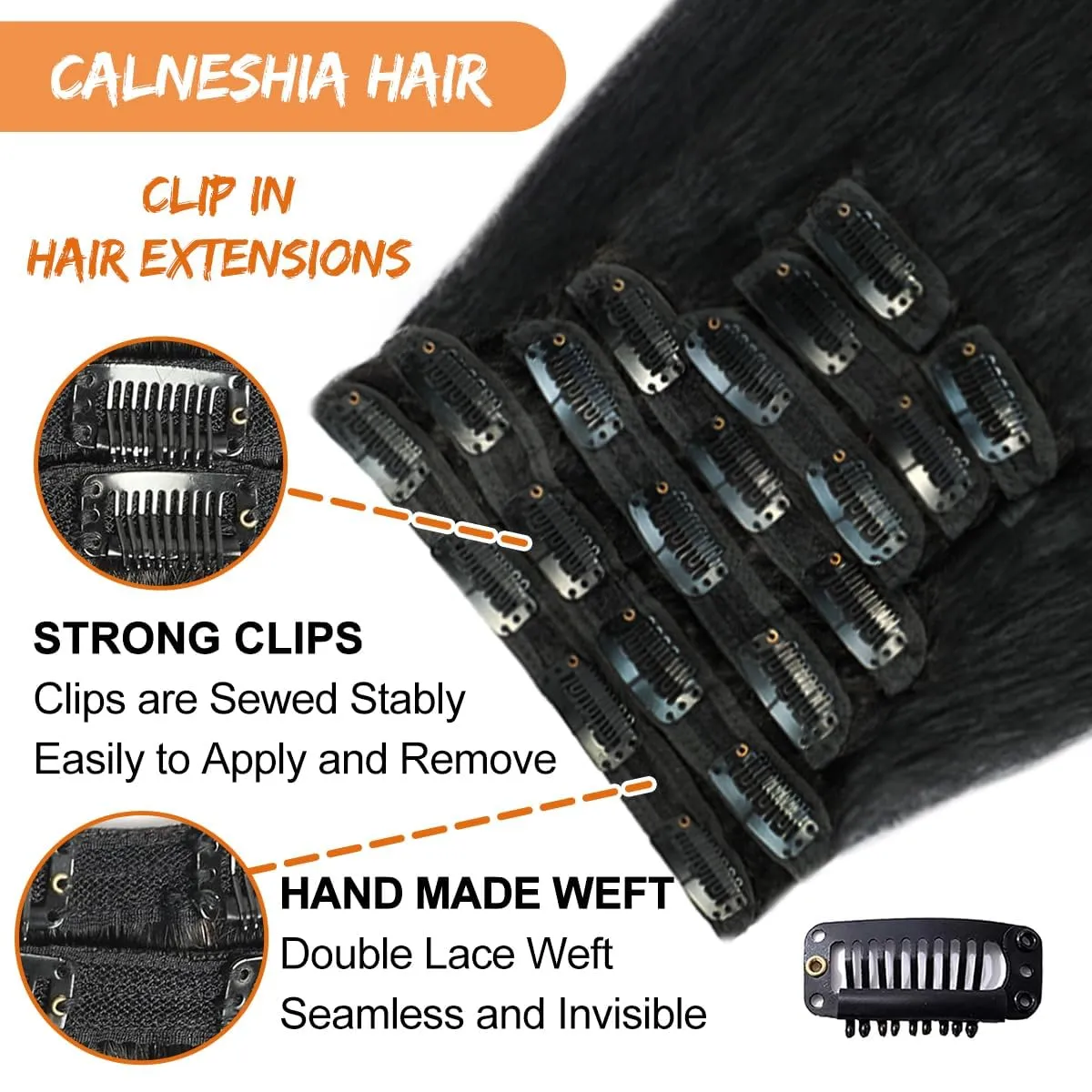 Kinky Straight Clip ins 8Pcs 120g 12 Inch Clip in Hair Extensions Real Human Hair Yaki Straight Clipins for Black Women Full Head Brazilian Remy Hair Extensions Double Weft 20 Clips