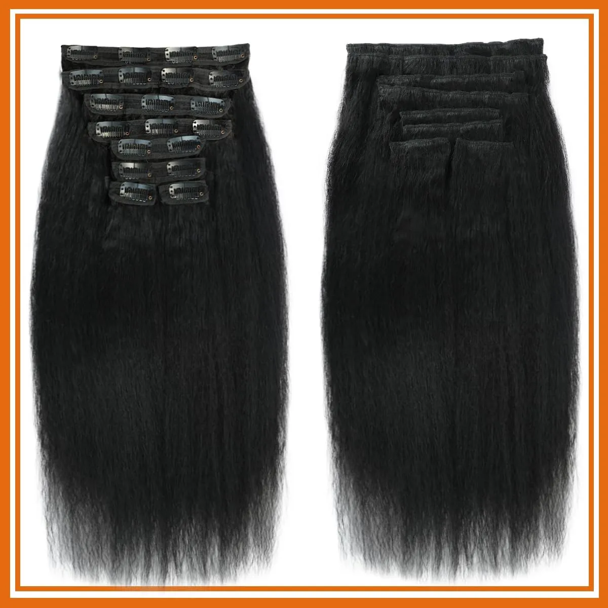 Kinky Straight Clip ins 8Pcs 120g 12 Inch Clip in Hair Extensions Real Human Hair Yaki Straight Clipins for Black Women Full Head Brazilian Remy Hair Extensions Double Weft 20 Clips