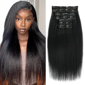 Kinky Straight Clip ins 8Pcs 120g 12 Inch Clip in Hair Extensions Real Human Hair Yaki Straight Clipins for Black Women Full Head Brazilian Remy Hair Extensions Double Weft 20 Clips