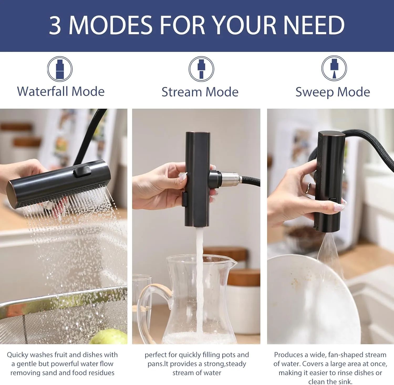 Kitchen Faucet with Pull Down Sprayer Waterfall Single Hole Kitchen Sink Faucet Stainless Steel Modern Kitchen Faucets Oil Rubbed Bronze
