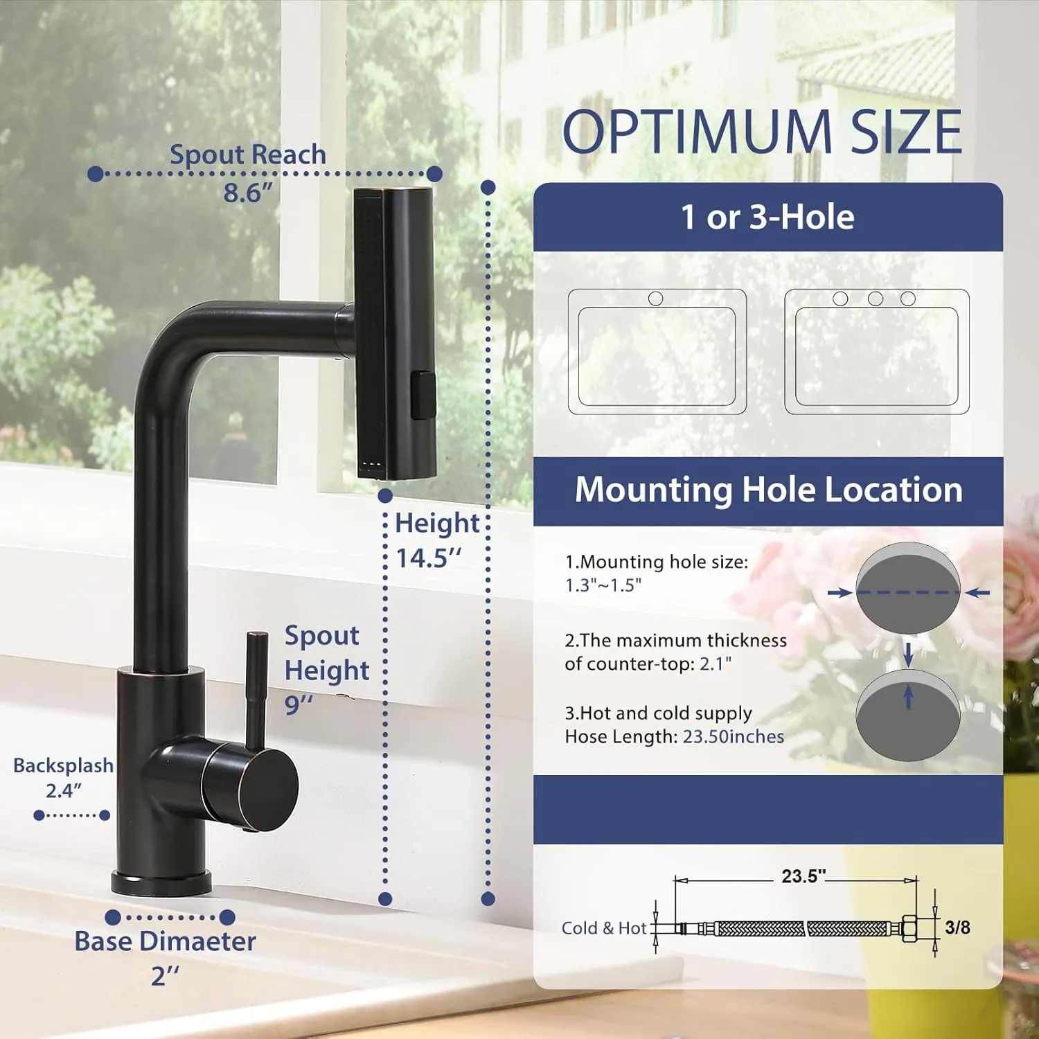 Kitchen Faucet with Pull Down Sprayer Waterfall Single Hole Kitchen Sink Faucet Stainless Steel Modern Kitchen Faucets Oil Rubbed Bronze