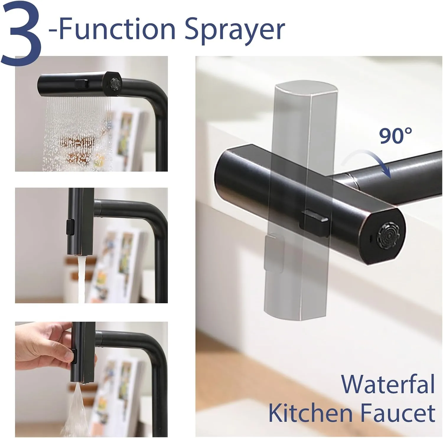 Kitchen Faucet with Pull Down Sprayer Waterfall Single Hole Kitchen Sink Faucet Stainless Steel Modern Kitchen Faucets Oil Rubbed Bronze