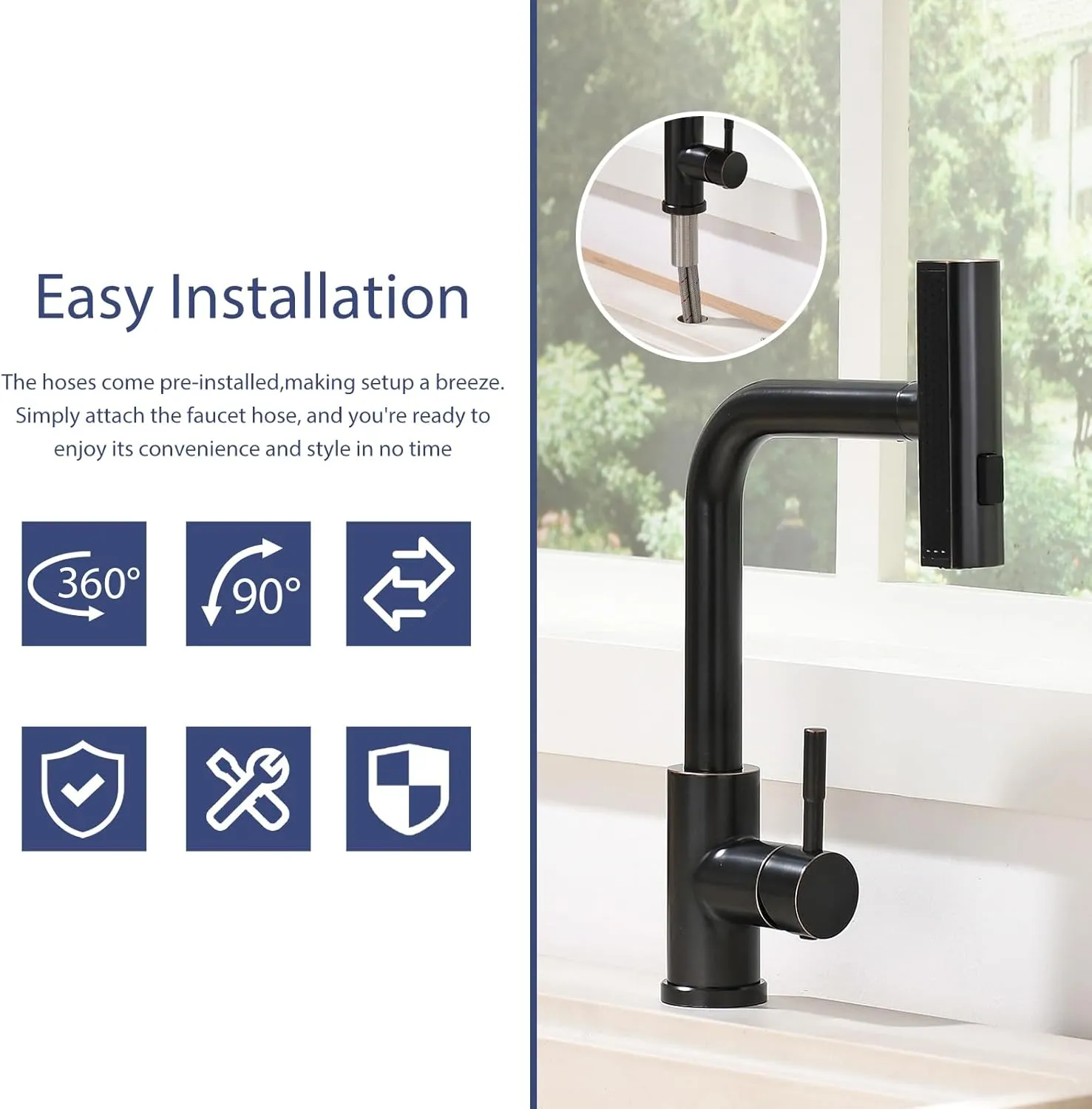 Kitchen Faucet with Pull Down Sprayer Waterfall Single Hole Kitchen Sink Faucet Stainless Steel Modern Kitchen Faucets Oil Rubbed Bronze
