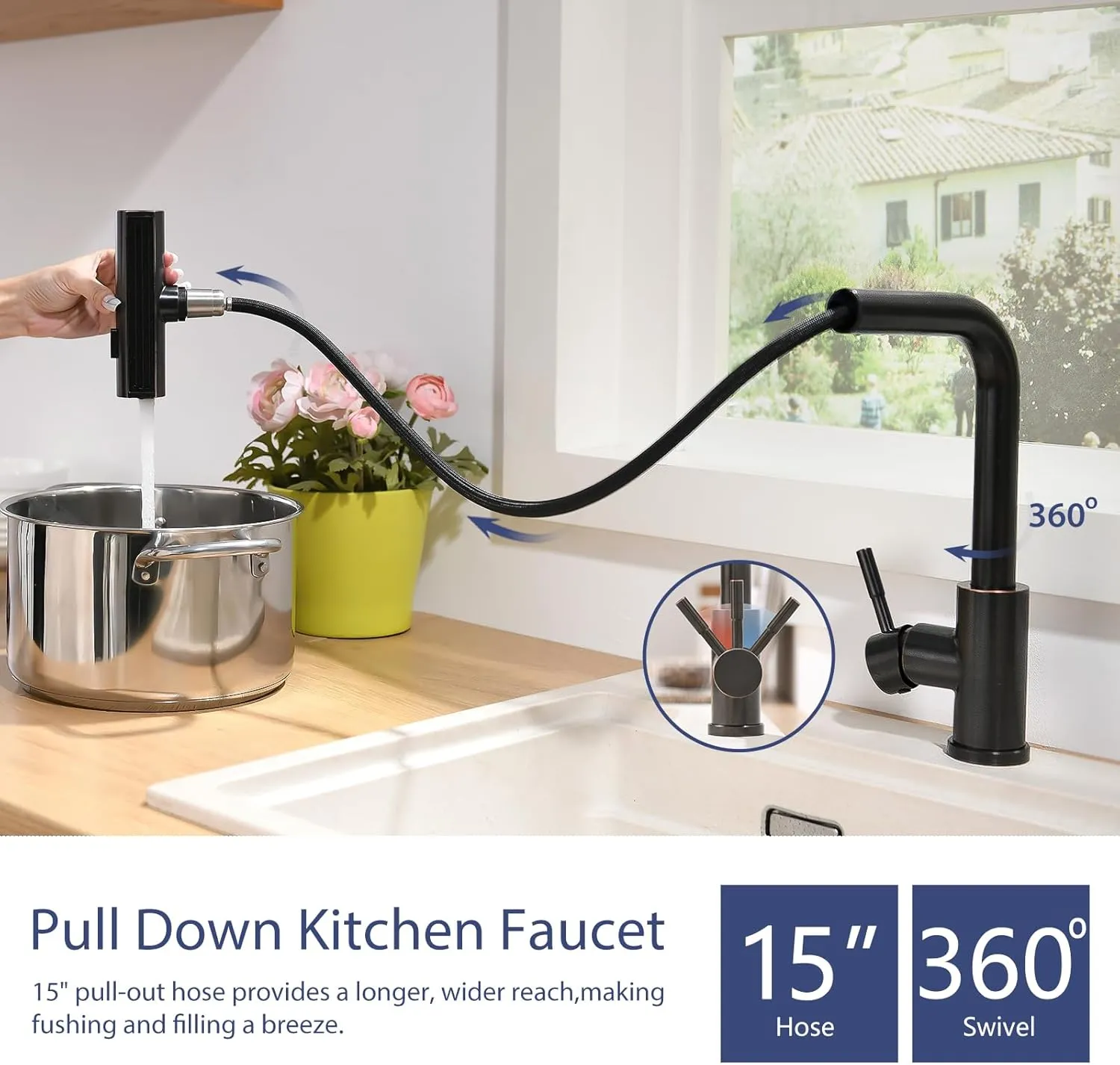 Kitchen Faucet with Pull Down Sprayer Waterfall Single Hole Kitchen Sink Faucet Stainless Steel Modern Kitchen Faucets Oil Rubbed Bronze