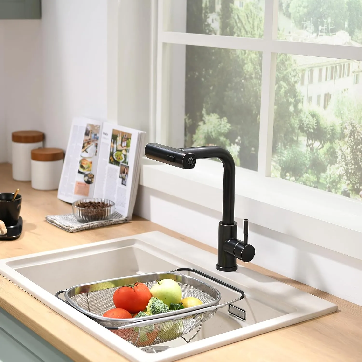 Kitchen Faucet with Pull Down Sprayer Waterfall Single Hole Kitchen Sink Faucet Stainless Steel Modern Kitchen Faucets Oil Rubbed Bronze