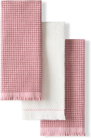 KitchenAid Gourmet Series Gridlines Kitchen Towels 3-Pack Set, 100% Cotton Absorbent, Dried Rose, 18"x28"