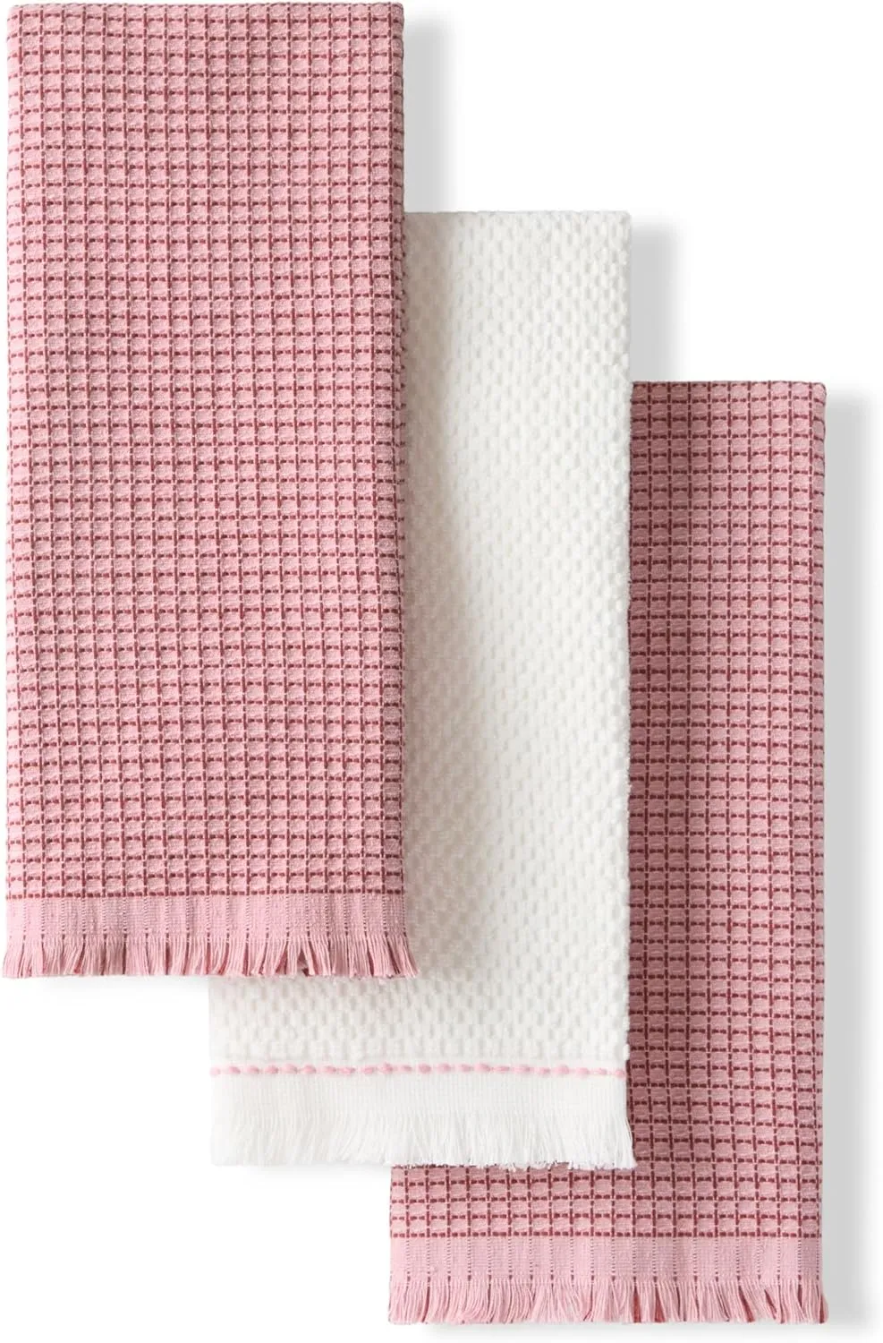 KitchenAid Gourmet Series Gridlines Kitchen Towels 3-Pack Set, 100% Cotton Absorbent, Dried Rose, 18"x28"