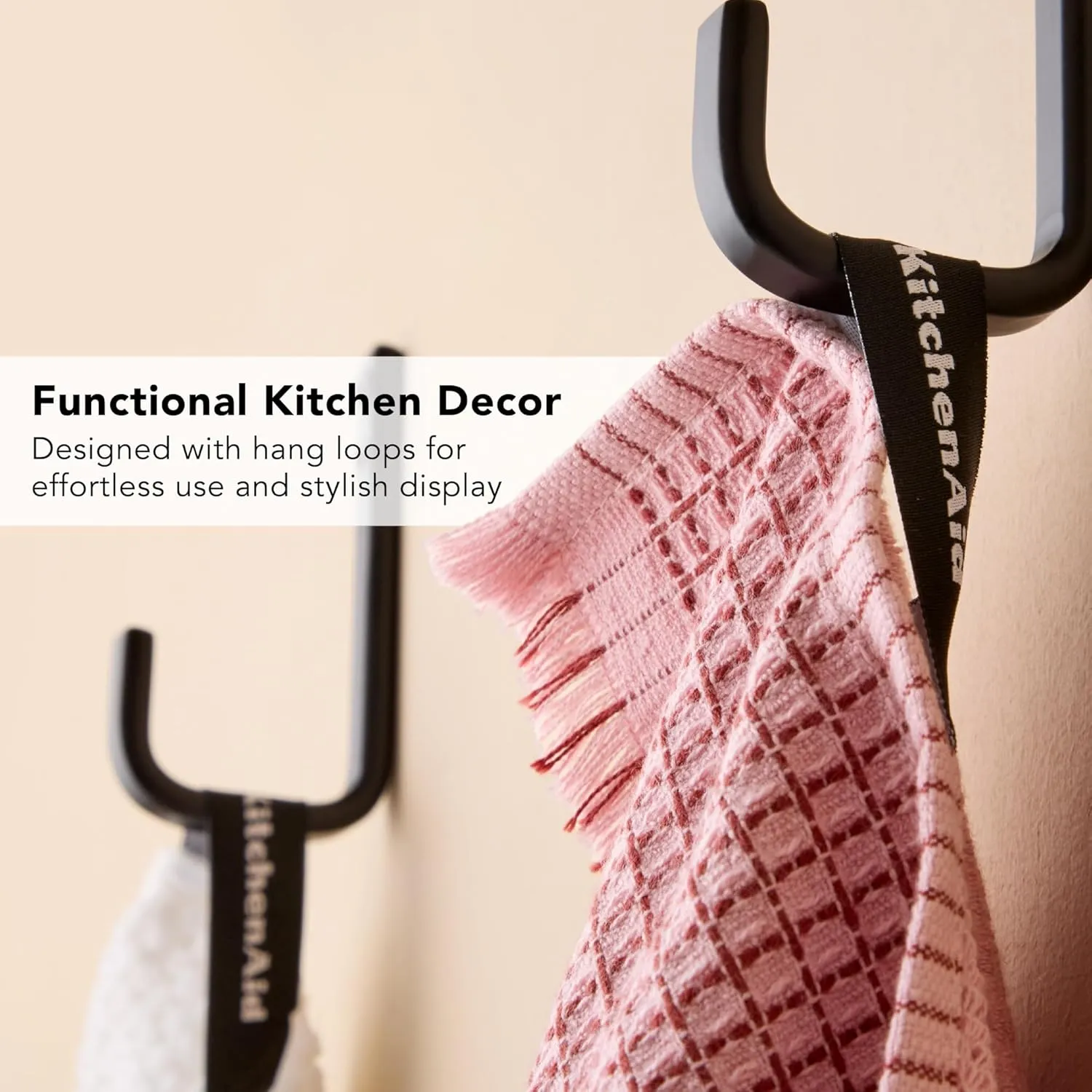 KitchenAid Gourmet Series Gridlines Kitchen Towels 3-Pack Set, 100% Cotton Absorbent, Dried Rose, 18"x28"