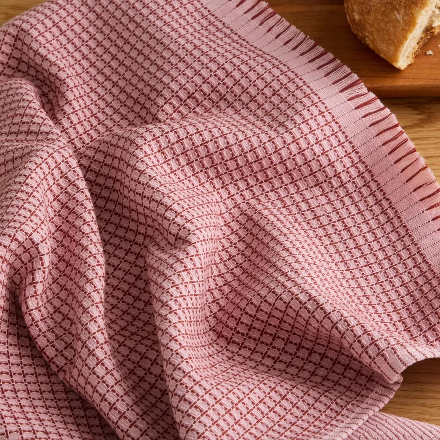 KitchenAid Gourmet Series Gridlines Kitchen Towels 3-Pack Set, 100% Cotton Absorbent, Dried Rose, 18"x28"