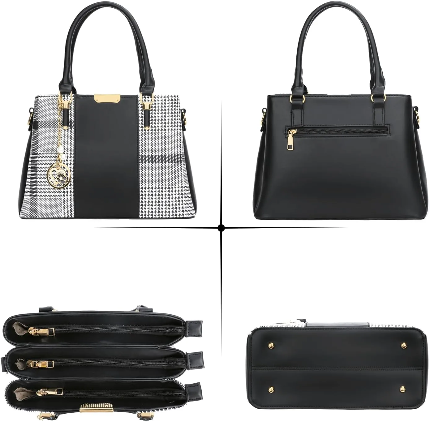 KKXIU 3 Zippered Compartments Purses and Handbags for Women Top Handle Satchel Shoulder Ladies Bags