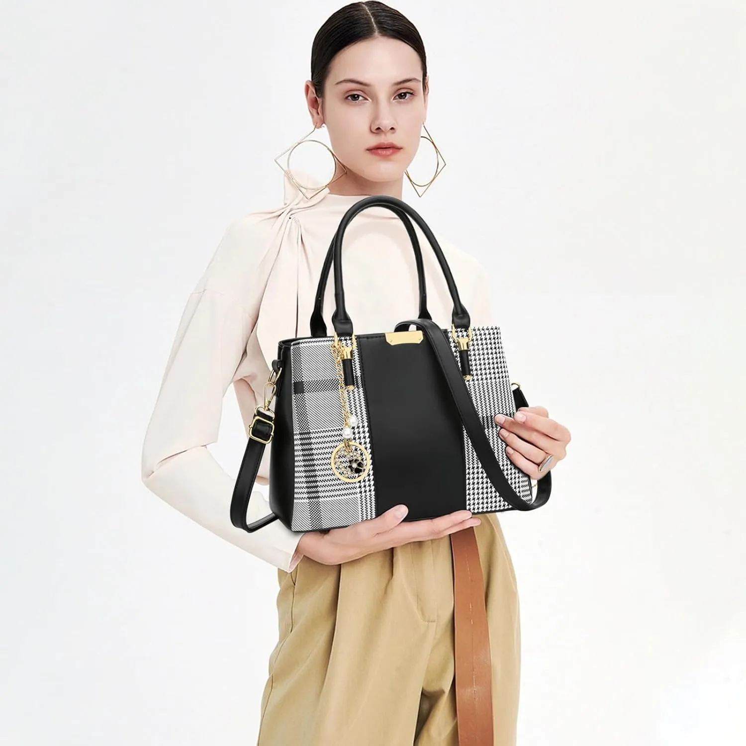 KKXIU 3 Zippered Compartments Purses and Handbags for Women Top Handle Satchel Shoulder Ladies Bags