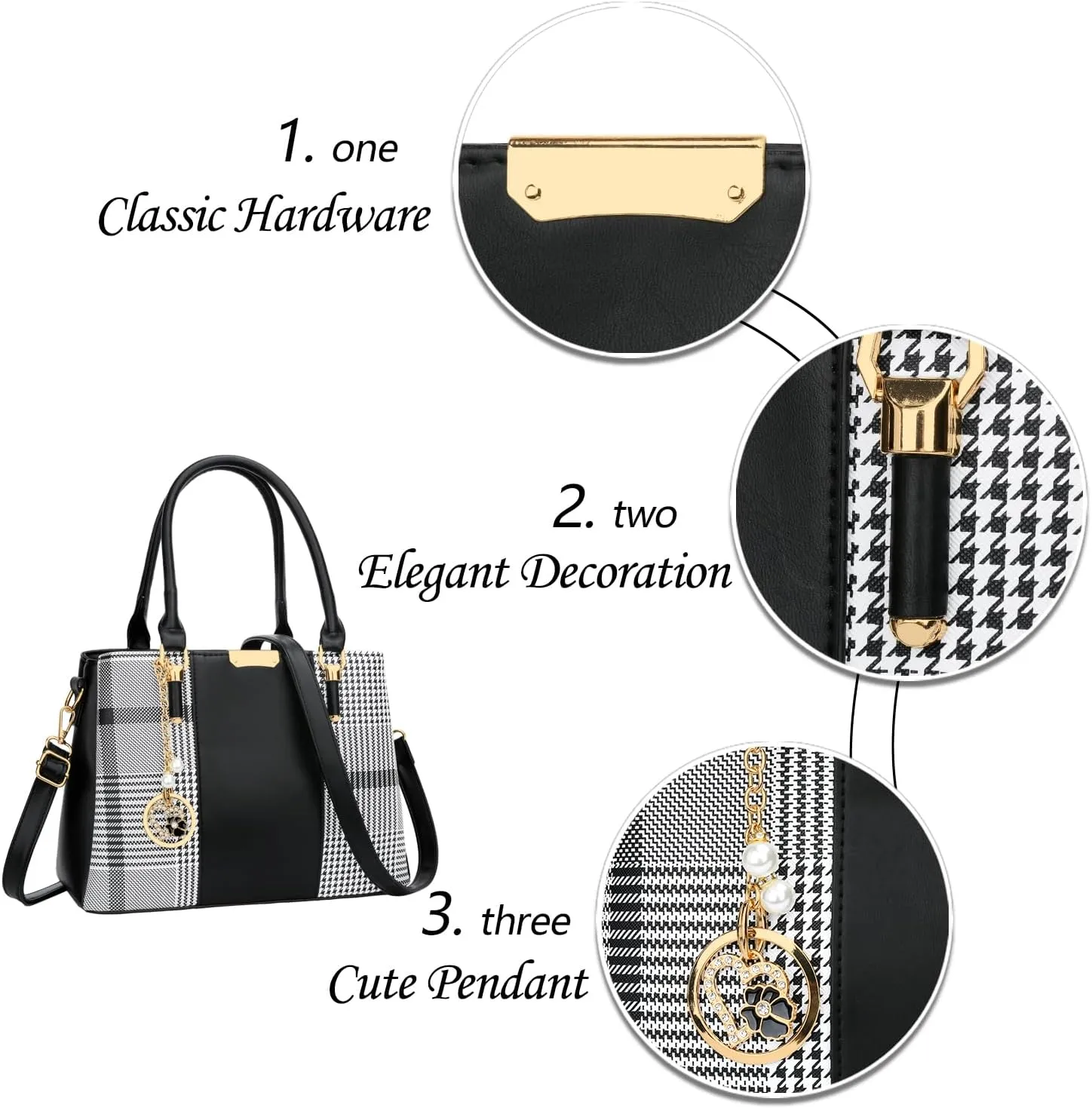 KKXIU 3 Zippered Compartments Purses and Handbags for Women Top Handle Satchel Shoulder Ladies Bags