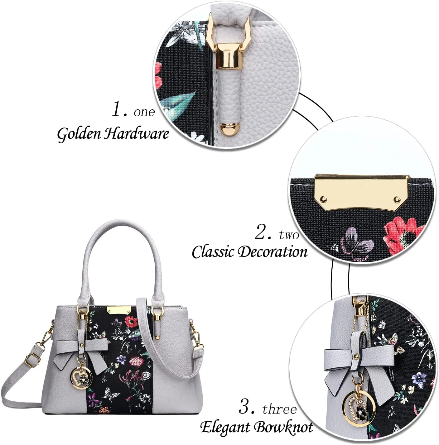 KKXIU 3 Zippered Compartments Purses and Handbags for Women Top Handle Satchel Shoulder Ladies Bags