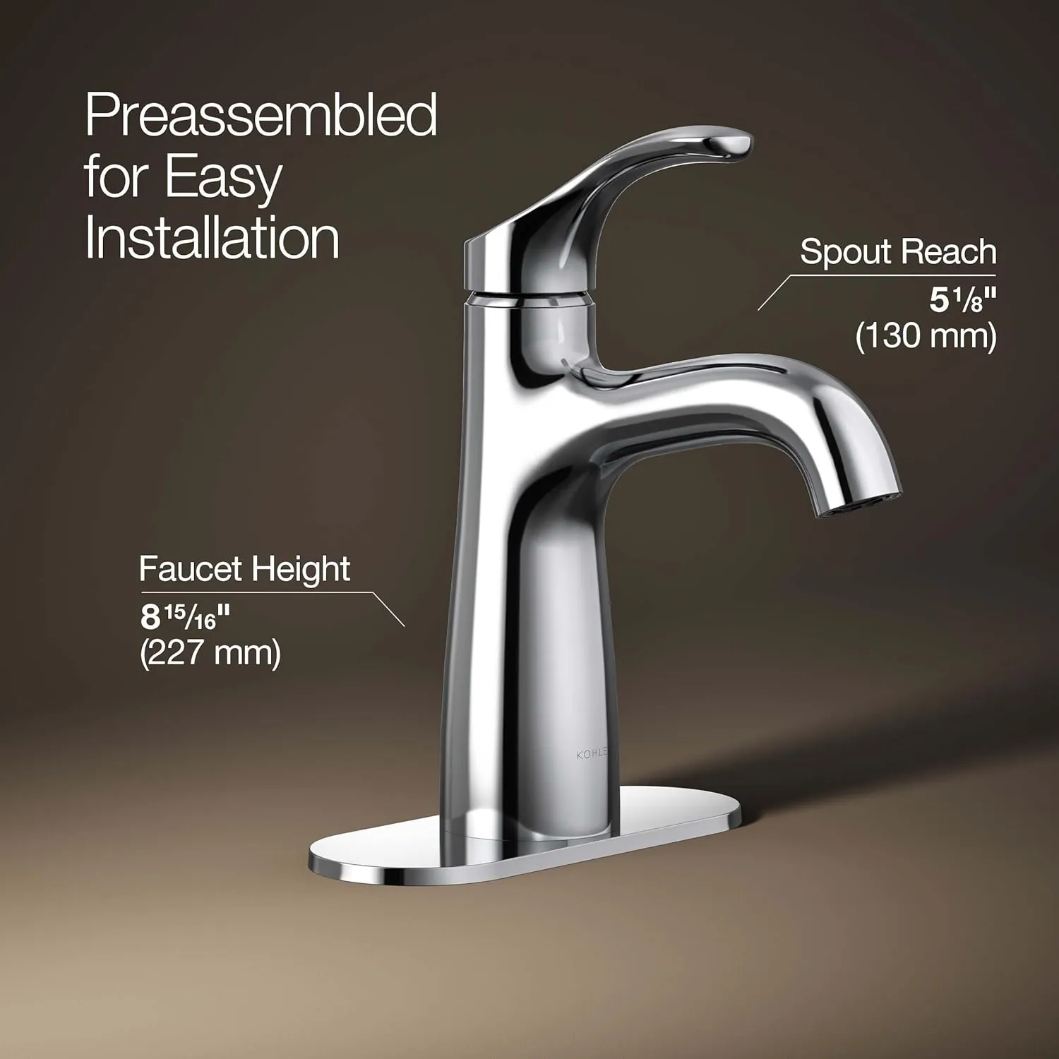 Kohler 27389-4-CP Simplice Bathroom Sink Faucet, 1 Hole, Single-Handle Bathroom Faucets with Clicker Drain, 1.2 gpm, Polished Chrome