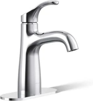 Kohler 27389-4-CP Simplice Bathroom Sink Faucet, 1 Hole, Single-Handle Bathroom Faucets with Clicker Drain, 1.2 gpm, Polished Chrome