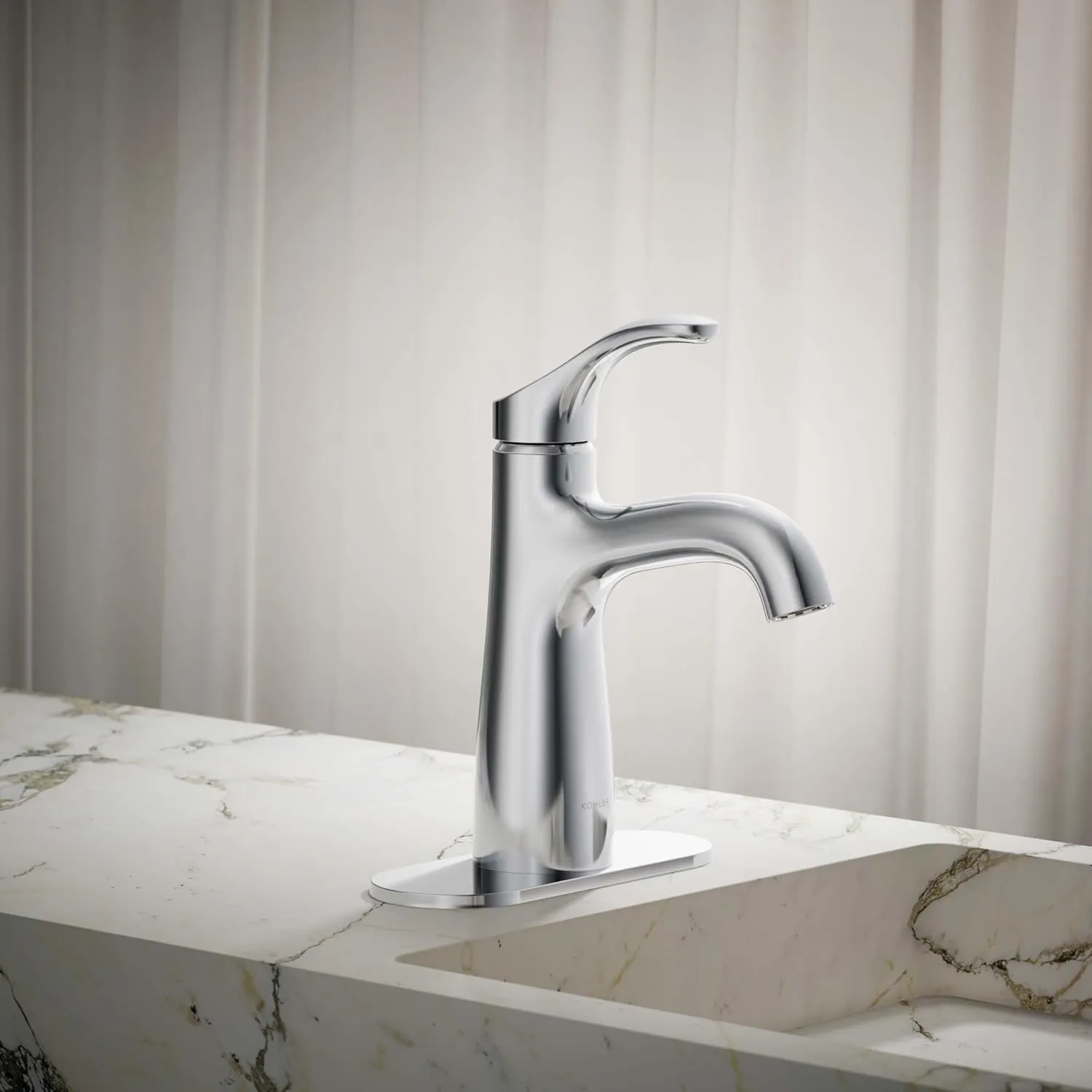 Kohler 27389-4-CP Simplice Bathroom Sink Faucet, 1 Hole, Single-Handle Bathroom Faucets with Clicker Drain, 1.2 gpm, Polished Chrome