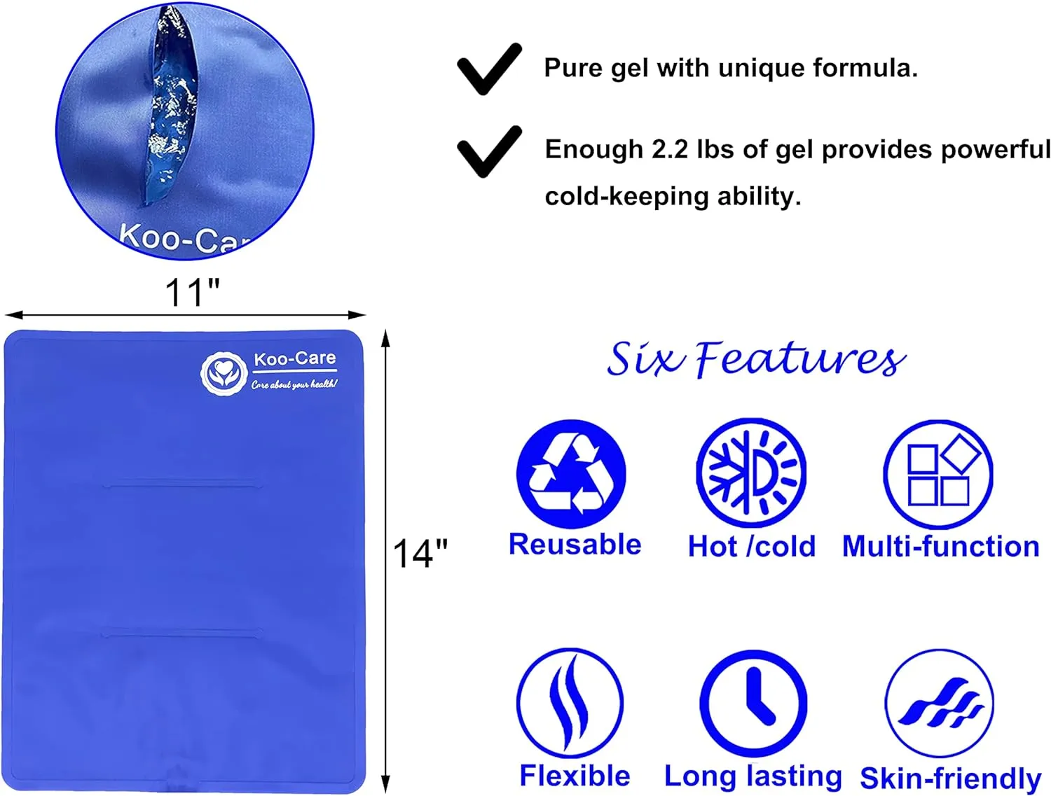 Koo-Care Large Flexible Gel Ice Pack & Wrap with Straps for Hot Cold Therapy - Pain Relief for Shoulder Rotator Cuff, Back, Hip, Knee Replacement Surgery, Shin Splint Injuries Reusable - 11" x 14"