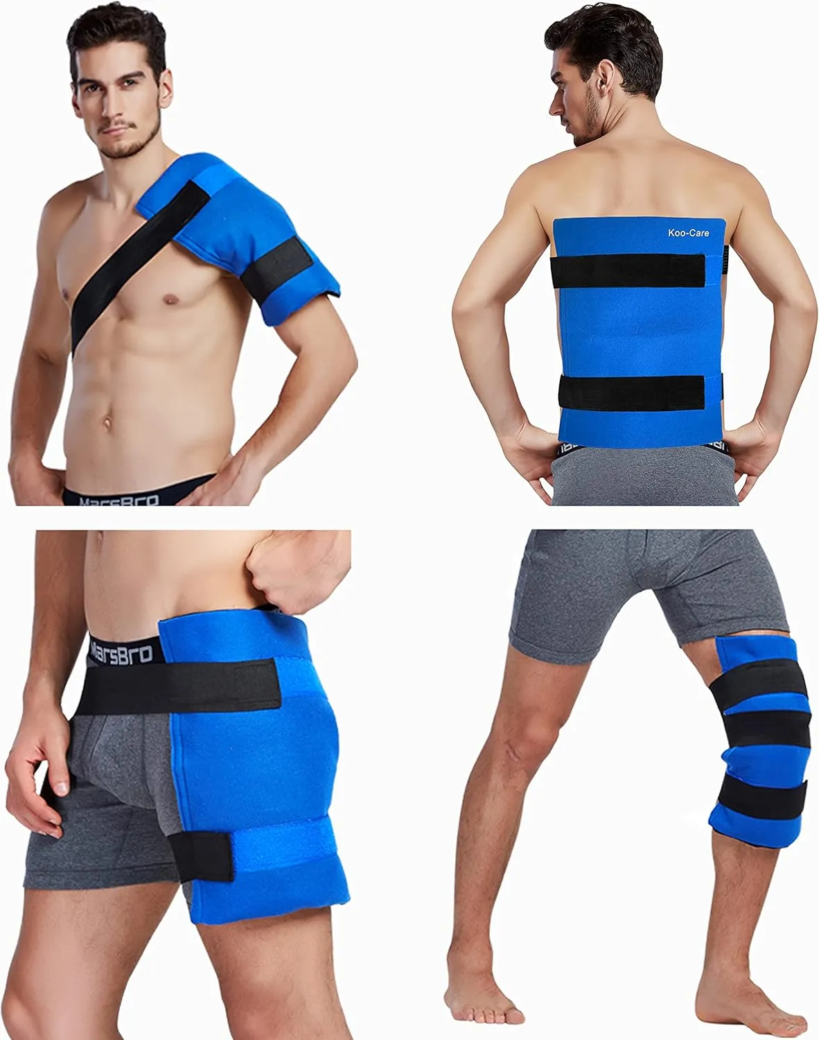 Koo-Care Large Flexible Gel Ice Pack & Wrap with Straps for Hot Cold Therapy - Pain Relief for Shoulder Rotator Cuff, Back, Hip, Knee Replacement Surgery, Shin Splint Injuries Reusable - 11" x 14"