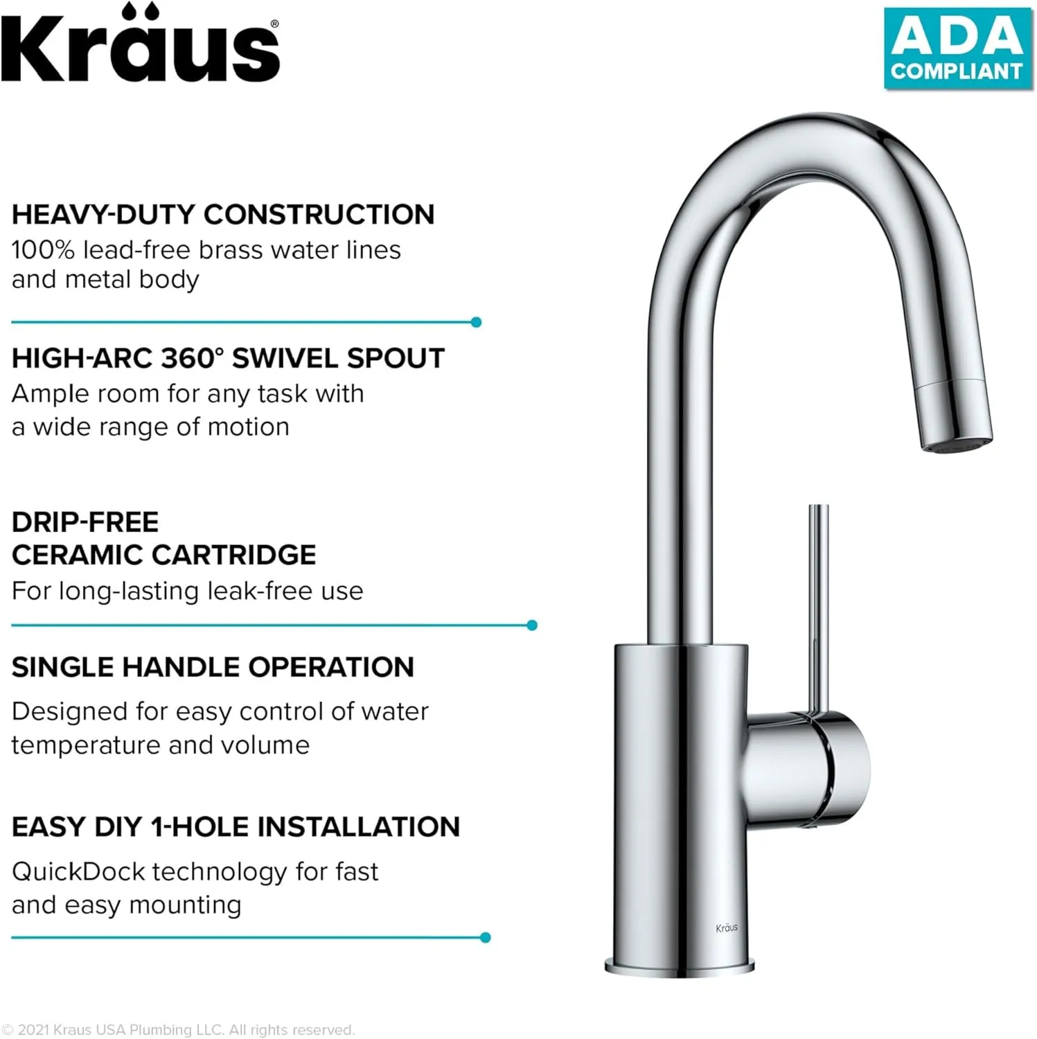 KRAUS Oletto Single Handle Kitchen Bar Faucet in Chrome Finish, KPF-2600CH