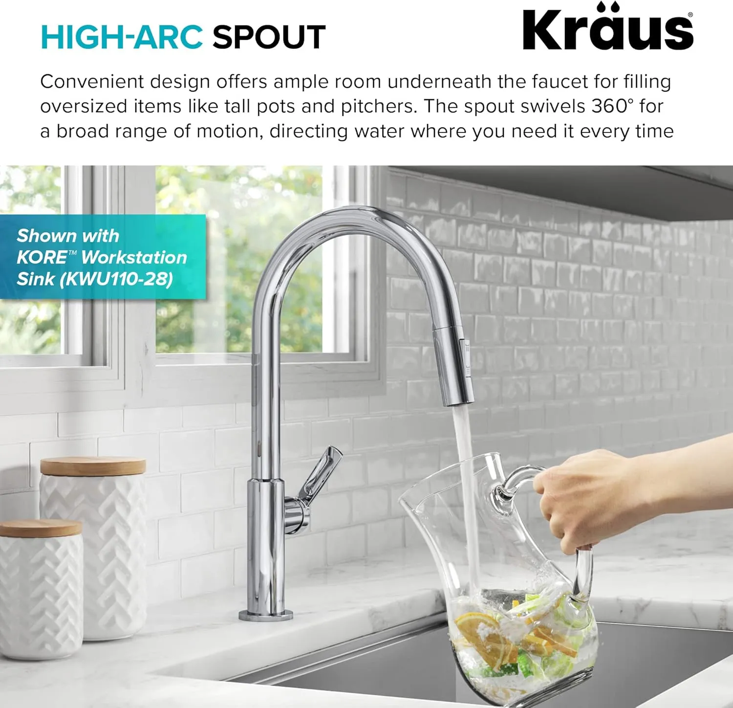 KRAUS Oletto Single Handle Pull Down Kitchen Faucet in Chrome, KPF-2820CH