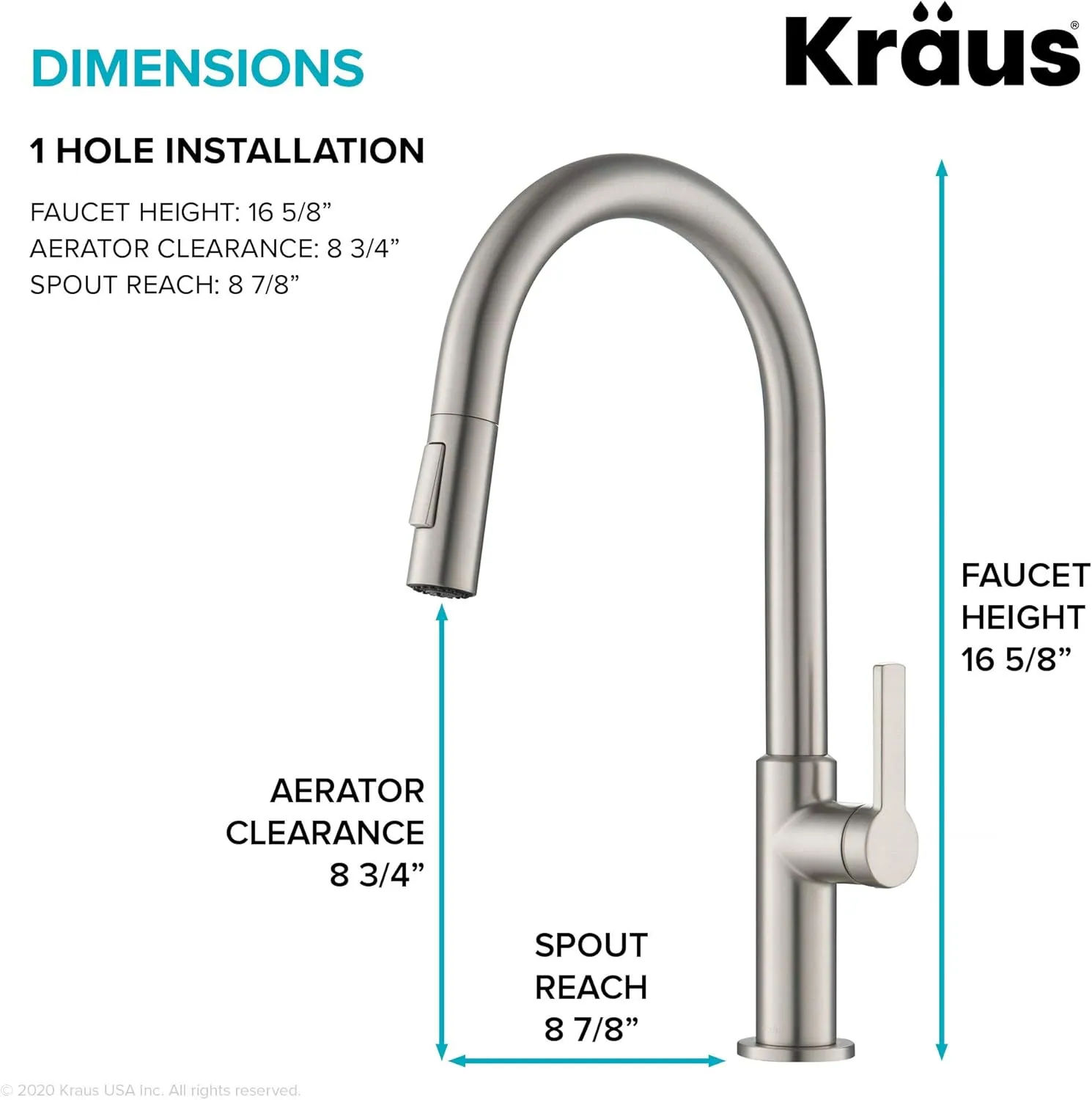KRAUS Oletto Single Handle Pull Down Kitchen Faucet in Spot Free Stainless Steel, KPF-2820SFS